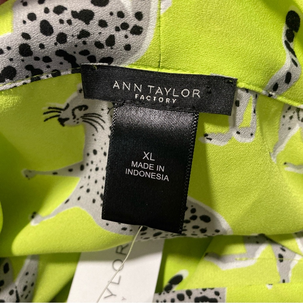 Ann Taylor Neon Green Cheetah Print Wrap Blouse - Picture 3 of 4
